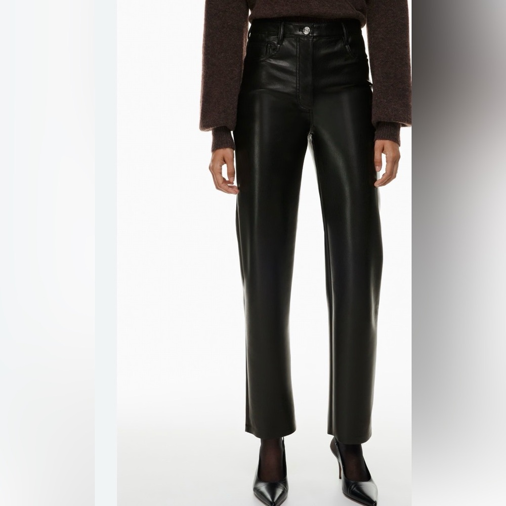Aritzia Black Leather-Look Straight Leg Pants